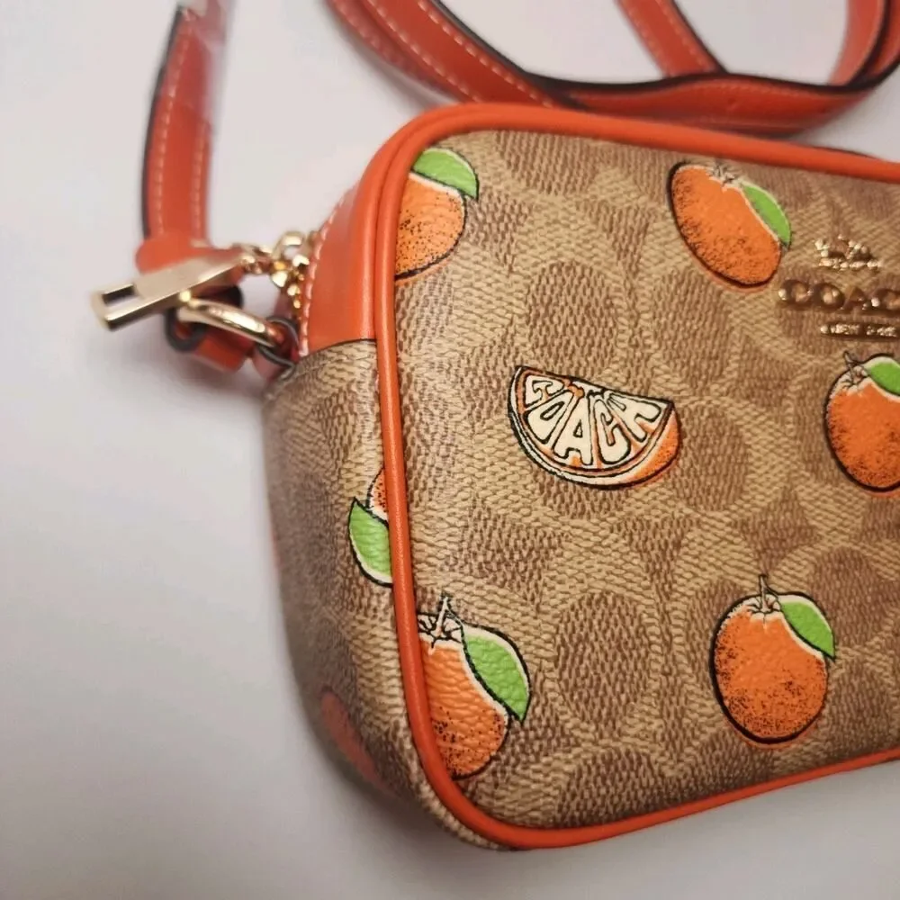 NWT Coach CBA81 Mini Jamie Camera Bag In Signature Canvas With Orange Print